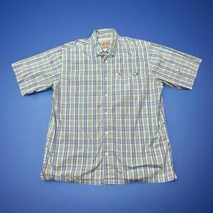 Bimini Bay Outfitters Mens Shirt Size L‎ Blue Green Plaid Short Sleeve Button